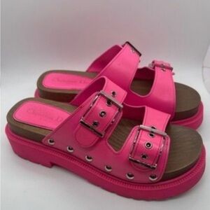 Dior Fuchsia Calfskin Double-Buckle Platform Sandals